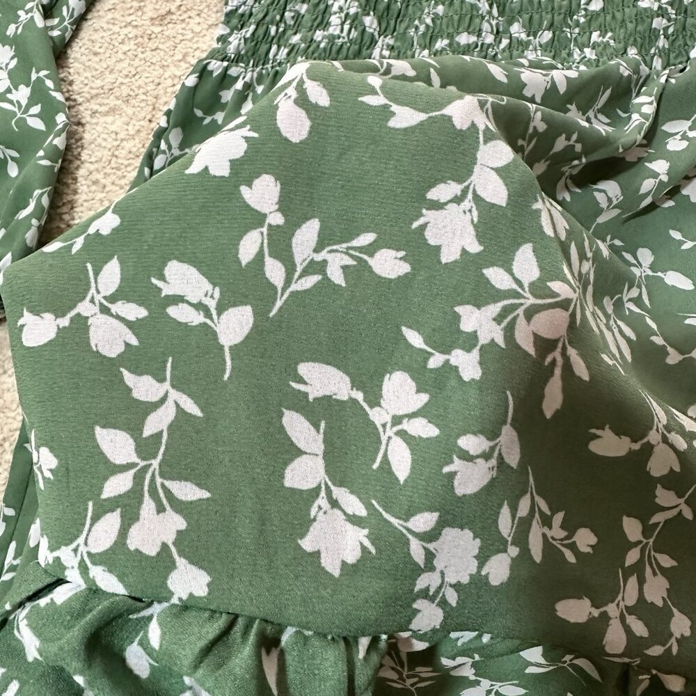 Steve Madden Dress Women’s Size XL Green Floral Print Midi Ruffle Stretch Waist - Picture 14 of 14